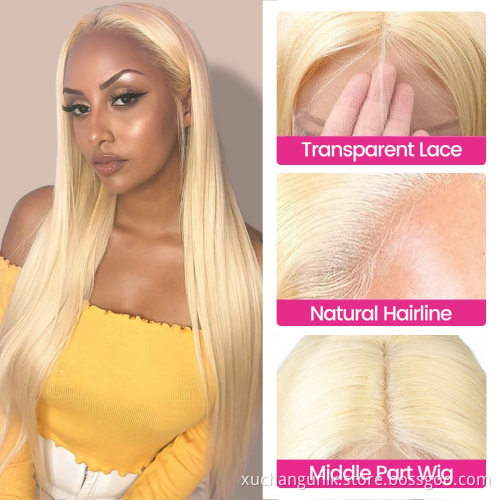 Uniky 100% Unprocessed 613 Blonde Transparent Lace Front Wigs Pre Plucked Virgin Brazilian 13x4 Straight hair wig